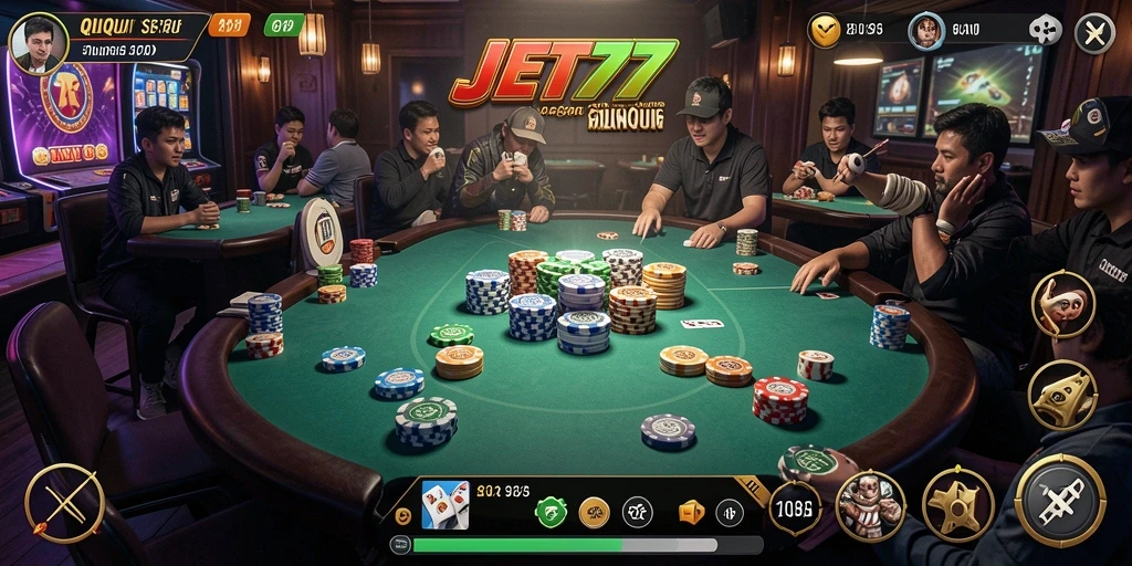 Screenshot JET77 menampilkan momen intens permainan QiuQiu.