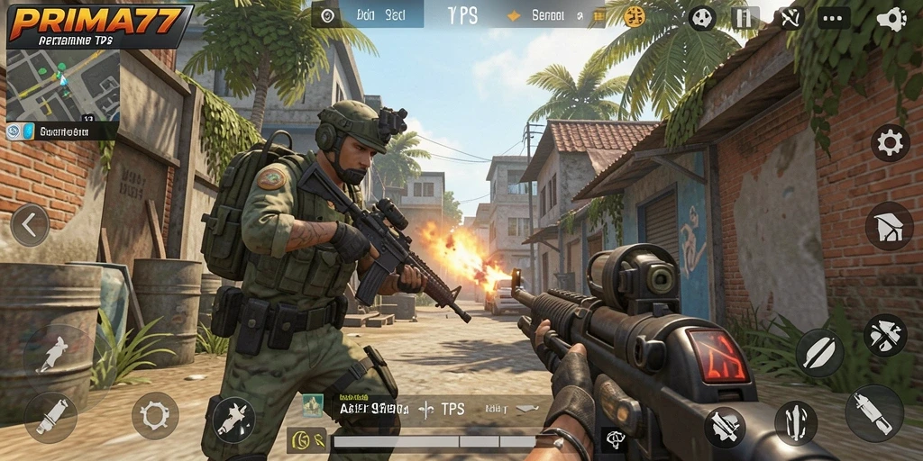 Screenshot PRIMA77 menampilkan aksi tembak-menembak yang mendebarkan dalam gameplay TPS.