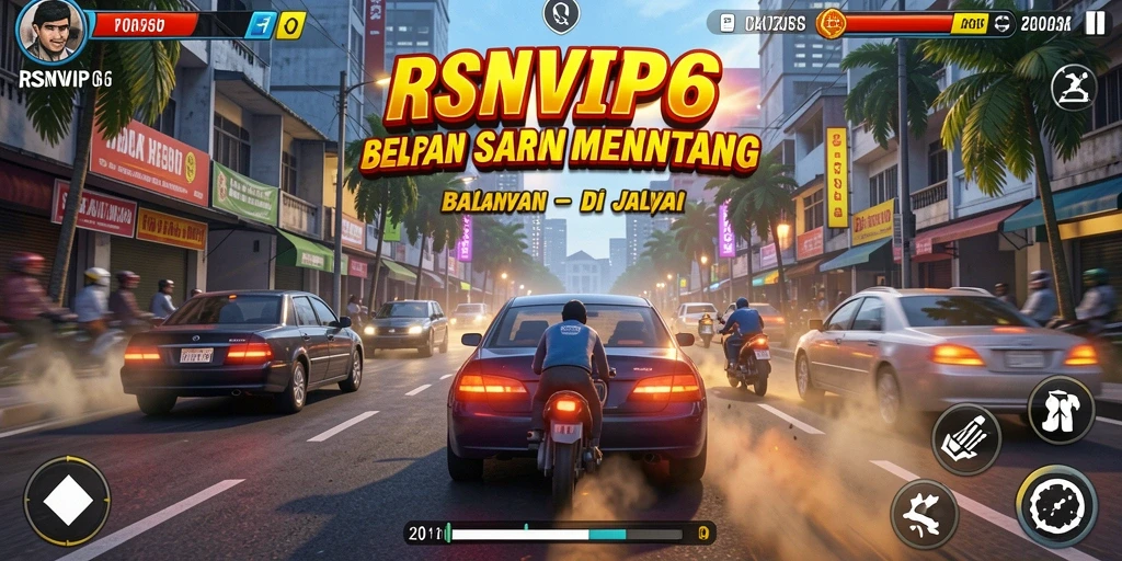 Screenshot gameplay RSNVIP6 yang menampilkan aksi balap yang intens.