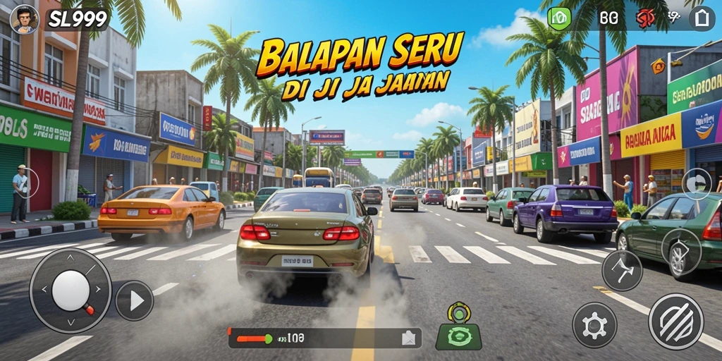 Screenshot utama SL999 menampilkan aksi balapan yang mendebarkan dan menegangkan.